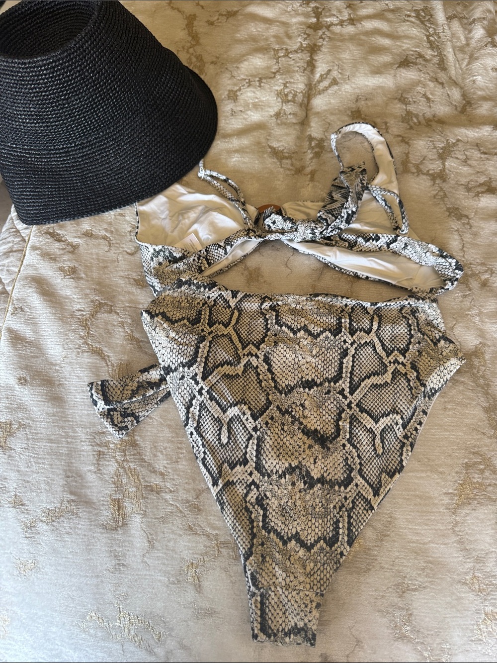 Onia Snake-Print Swim Bottom in Black and Cream - Picture 3 of 5